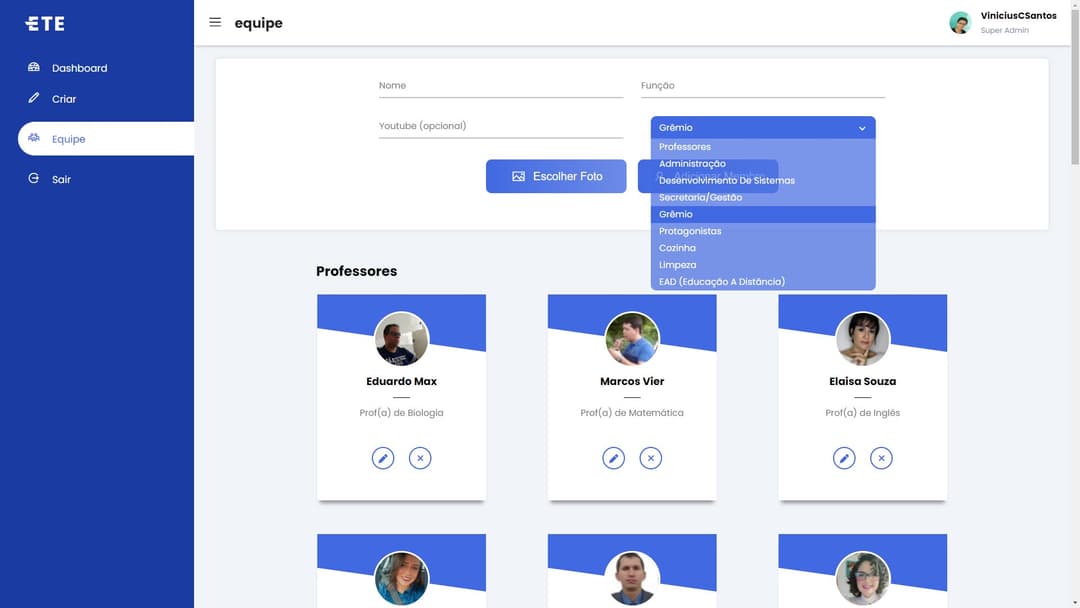 Responsive dashboard project developed for the ETE school.
